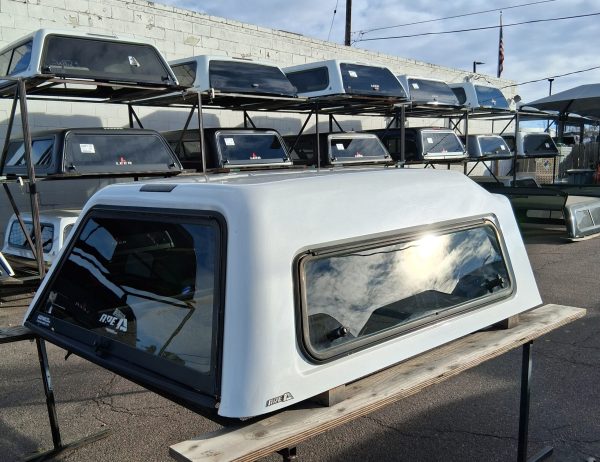 20251124_140412-scaled-1.jpg Used white ARE MX Series topper for GMC Sierra 1500 Crew Cab
